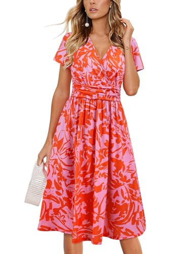 Image of Newshows Women's Pockets Wrap V Neck Floral Summer Vacation Casual Sundress | Wrinkle Free, Stretchy, Summer Beach Floral Sundress 2026, Casual Dress for Vacation, Guaduation, Side Pockets, A-line