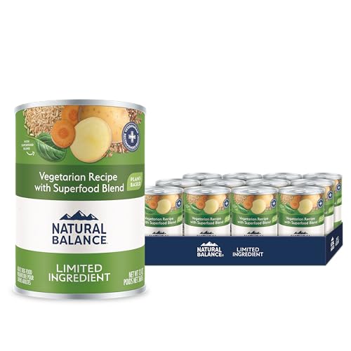 Natural Balance Limited Ingredient Adult Wet Canned Dog Food with Vegan Plant Based Protein and Healthy Grains, Vegetarian Recipe, 13 Ounce (Pack of 12)