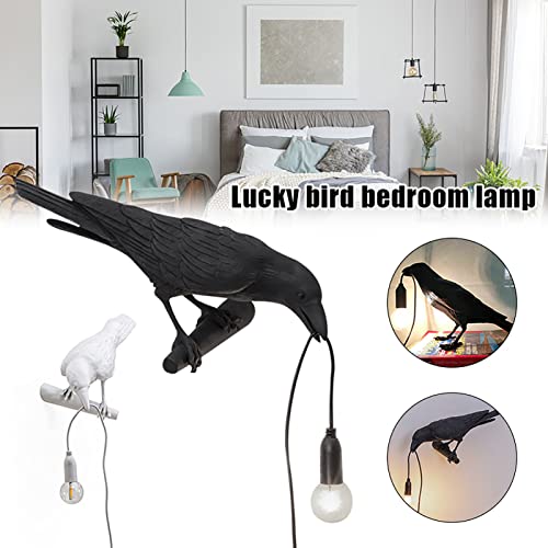 Image of Raven Bird Lamp,Vintage Resin Crow Lamp with E14 Blub, Wall Mounted Gothic Wall Sconce Night Light Fixture with Plug in Cord for Living Room Bedroom Art Deco
