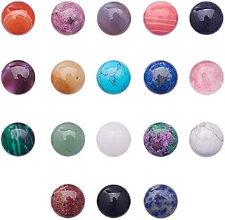 PandaHall Elite 18pcs 16x6mm Half Round Gemstone Cabochons for Jewellery Making, 18 Mixed Colors