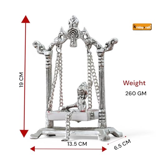 Image of KridayKraft Laddu Gopal on Jhulla Palana Metal Statue Gold Plated Metal Krishna Murti Showpiece Religious Figurines Gift Article for Home and Office Table and Car Dashboard Decor