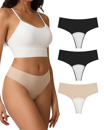 Wezest Camel Toe Cover Thong/Camel Toe Concealer Underwear/CamelToe Hider Built in Latex Cover to Hide Feminine Lines (US Alpha Medium Regular Regular Black+Black+Beige)
