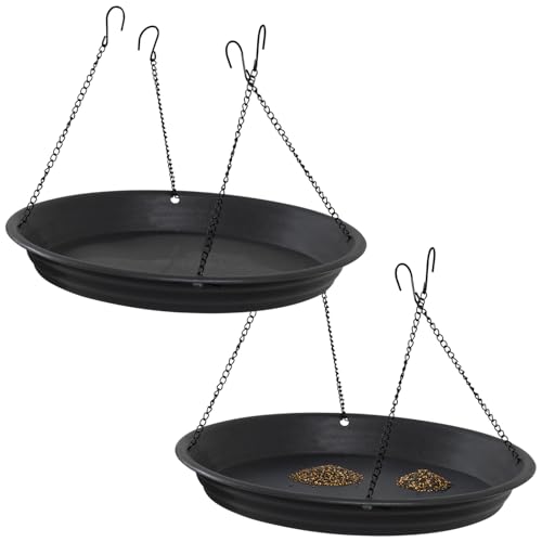 Woodside Bird Feeder Seed Catcher Tray 2 Pack 32cm Diameter Easy-Hook Installation Drainage Holes Reduce Waste & Tidy Garden