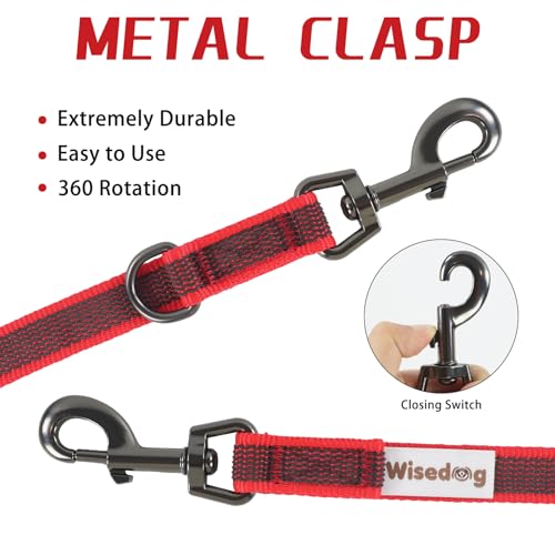 Wisedog 3m Rot doppelendige gummierte Hundeleine Leichtgewichtige Hands Free Leine für Hund rutschfeste Hands Free Hundeleine Fit für Spaziergänge Laufen Camping