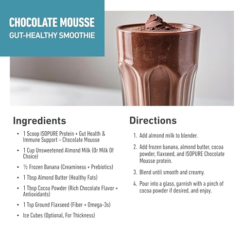 Image of Isopure Protein + Gut Health & Immune Support Powder, Chocolate Mousse, 25g Whey Protein with Prebiotics & Vitamins, 12 Servings (Pack of 1)