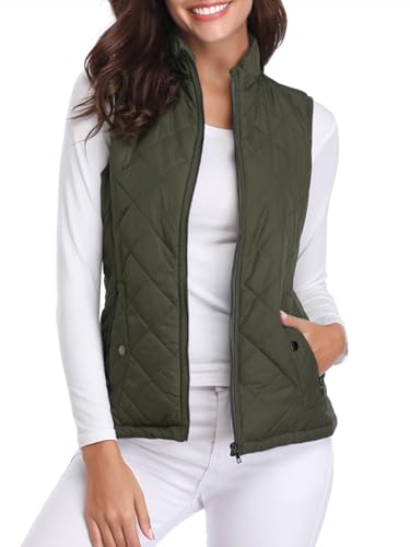 fuinloth Chaleco Mujer Acolchado Invierno Otoño Sin Mangas Chalecos Exteriores Sin Abrigo Ligero Con Cremallera Verde M