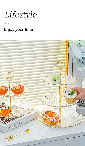 Image of Jamboree!!! 3 Layers Golden Plated Plastic Cupcake Stand Dessert Plate Mini Cake Fruit Candy Display Tower Reusable Layered Set (3 Layer Golden Plated Plastic Cupcake)