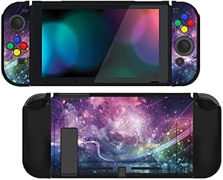 playvital Purple Galaxy Protective Case for Nintendo Switch, Soft TPU Slim Case Cover for Nintendo Switch Joy-Con Console with Colorful ABXY Direction Button Caps