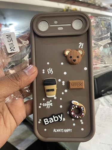 Image of Bintage Cute Fun Taddy Cartoon 3D Ball Bear Milk Cake Coffee Silicon Case Full Body & Camera Protection Back Cover Compatible for Tecno Pova Slim 5G - Brown