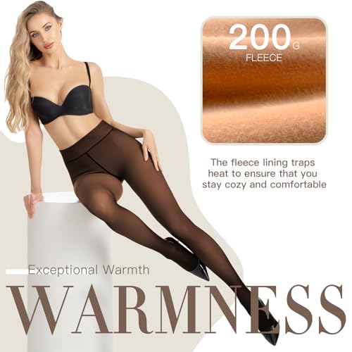 Image of Fleece Lined Tights Fake Translucent Pantyhose for Women Thermal Warm Leggings