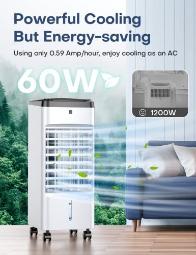 Skyice Evaporative Air Cooler, 3-In-1 Air Conditioner Portable For Room W/ 4 Modes & 3 Speed, 12H Timer, 1 Gal Detachable Water Tank, 4 Ice Packs, Remote, 70° Oscillation Air Cooler For Bedroom Indoor #TOP5