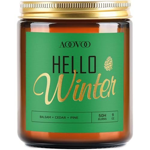 Image of AOOVOO Hello Winter Candle - Large Pine Scented Soy Wax Aromatherapy Candle, 9 oz