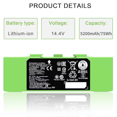 Image of ABL-F 75Wh Battery for iRobot Roomba i7 i7+ j7 j7+ 7158 7150 7550 7558 i3 i3+ 3150 i4 i4+ 4150 i8 and e5 e6 e5150 e6198 Replacement Battery for Roomba i & e & j Series 5200mAh