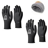 toolant 2 Pairs Winter Work Gloves for Men & Women, Freezer Gloves with Dual-Layer Sandy Latex, Super Durable & Grip, Insulated Liner for Cold Weather, Touchscreen, L, Black