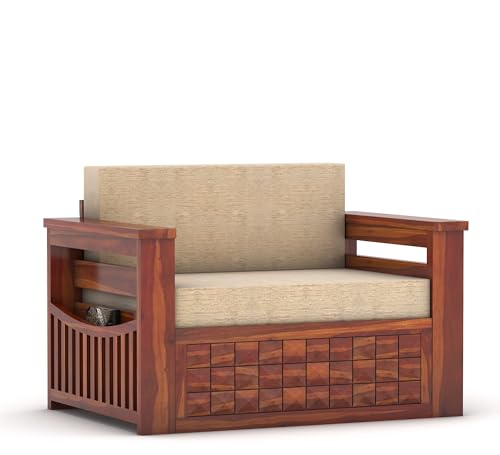 Image of Sheesham Wooden 2 Seater Sofa Cum Bed with Mattresses for Home Living Room | Rosewood 2 Seater Sofa Cums Bed for Bedroom Without Pillow | Solid Wood Sofa Bed (Honey D, 2 Seater)