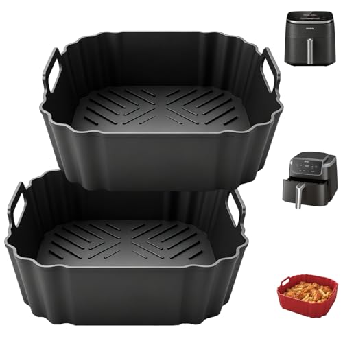 8.5 Inch Square Silicone Air Fryer Liners for Ninja AF141 AF181,2 Pack Air Fryer Basket Liners for COSORI 5-6.5QT,Reusable Air Fryer Accessories,Food Grade Silicone Liners