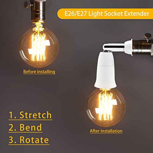 E26/E27 Light Socket Extender, 4.5 Inch Extension,Adjustable Vertical 90°Horizontal 360°, 100V - 250V, Max 150W, Medium Screw Base Light Converter Socket Extender,2-Pack #TOP1