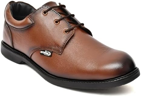 STONIX® Formal Premium Safety Shoes for Men's | Steel Toe cap | Slip and Water Resistant | Leather Material & TPR Sole | Lightweight for Construction Work's, (SIZE-09, BROWN)