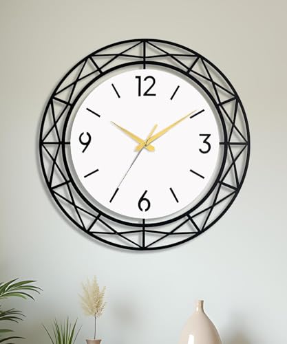 Image of Wall Clock Stylish Metal Analog Wall Clock for Living Room, Bedroom, Office, Kitchen, Home and Hall | Antique Fancy Big Size Modern Wall Watch (Black ST-61, 60 CM)