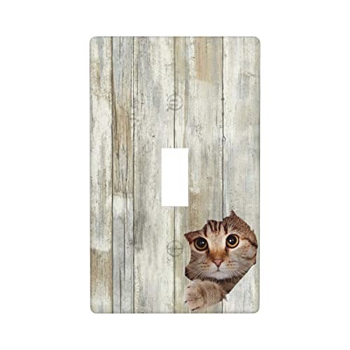 Cute Cat Vintage Wood Light Switch Cover Decorative Single Toggle Wall Plate Bedroom Deocr Bathroom Kitchen Accessories 1 Gang Faceplate 2.76" X 4.50" #TOP25