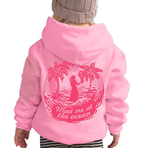 Pink Hoodie For Girls Meet Me At The Ocean Hoodies 2025 Cute Preepy Graphic Sweatshirts Kids Y2K Tops with Pockets Puff Sweatshirt Girl Boy PPP Pullover Top Fall Fashion Clothes