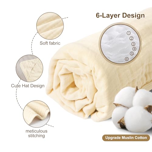 Image of david's kids 2 Pack Hooded Baby Towels, 100% Muslin Cotton 6-Layer Ultra Soft Breathable Absorbent Baby Bath Towels for Infant and Toddler, Newborn Essentials, Large 32x32Inch, Beige & Ginger