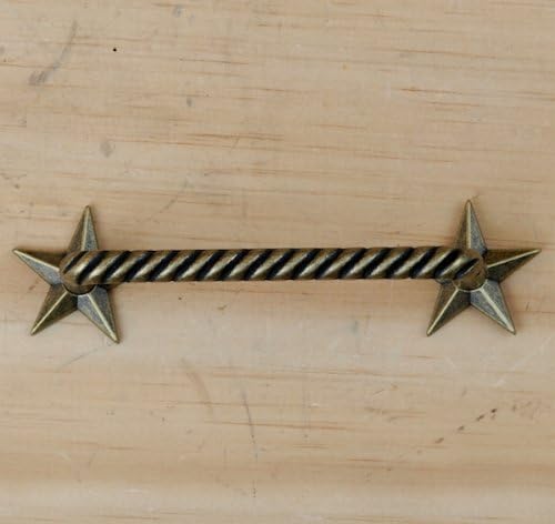 Set of 6 Twisted Rope with Stars Drawer Cabinet Handle Western Southwest Texas Kitchen (Antique Brass)