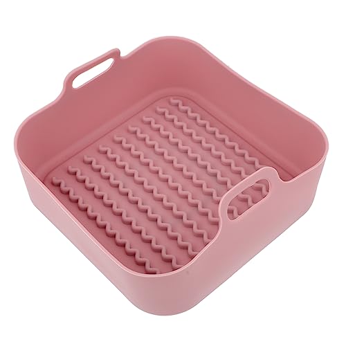 GRIRIW Silicone Air Fryer Rack and Thickened Barbecue Tray Large Square Pink Heat Resistant Air Cooker Accessories for Oven Use