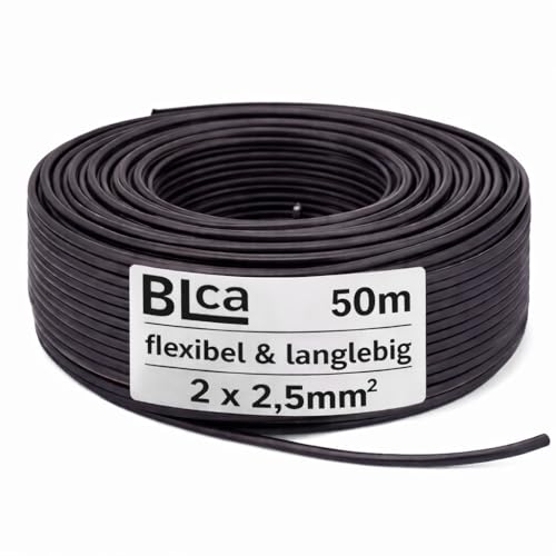BLca 50m - 2 x 2.5mm² - Câble Audio pour Enceintes noir - Câble HP haut-parleur en CCA Cuivre pour HiFi et Hi-Fi Embarquée 2 5mm2
