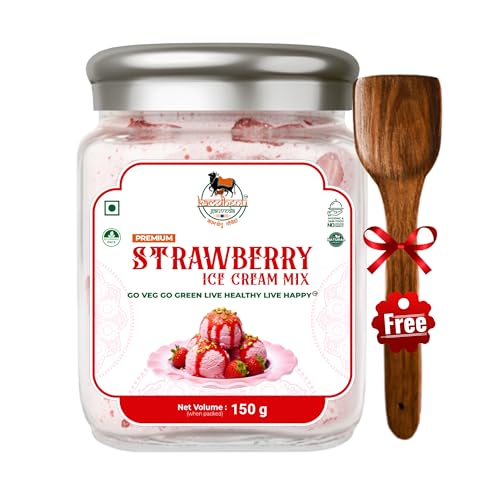 Image of Kamdhenu Gauveda Strawberry Ice Cream Mix Powder 150g - Instant Homemade Strawberry Ice Cream Premix | No Machine Needed | Eggless & 100% Vegetarian | Makes 500ml+ Soft Serve, Milkshake & Popsicle