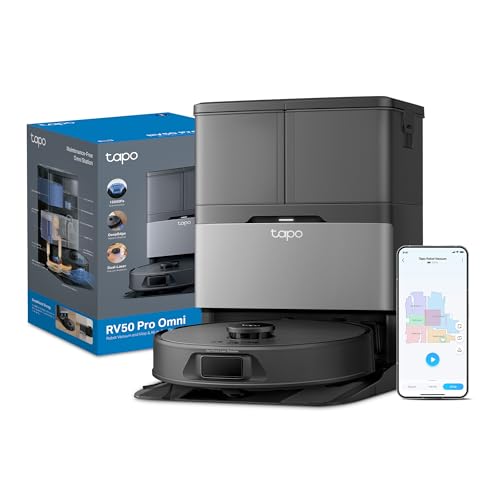 Tapo RV50 Pro Omni 15000Pa Suction Robot Vacuum Cleaner with Mop, All-in-One Dock(60°C Hot Water Wash/Dry), Auto Mop Removal & Hair Cutting Brush, DeepEdge Cleaning, Dual-Laser, Robot Hoover