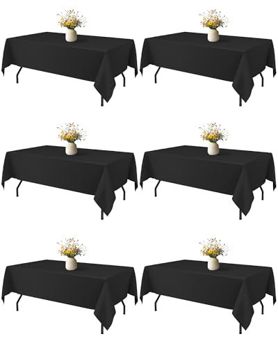 Image of Niuara Black Polyester Table Cloth, 6 Pack, 60 x 84 in | Rectangle, 5 ft Tables, Washable, Wrinkle Resistant, Weddings Parties