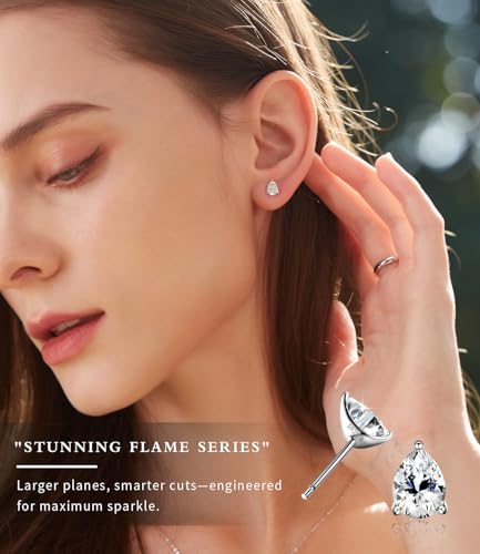 "STUNNING FLAME" Trillion-cut/Cushion-cut/Emerald-cut/Marquise-cut ... 18K White Gold Plated Sterling Silver Cubic Zirconia Simulated Diamond Stud Earrings for Women2