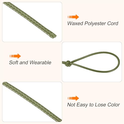 Cordon en cuir ciré 2mm vert kaki de 85m pour bijoux et perles