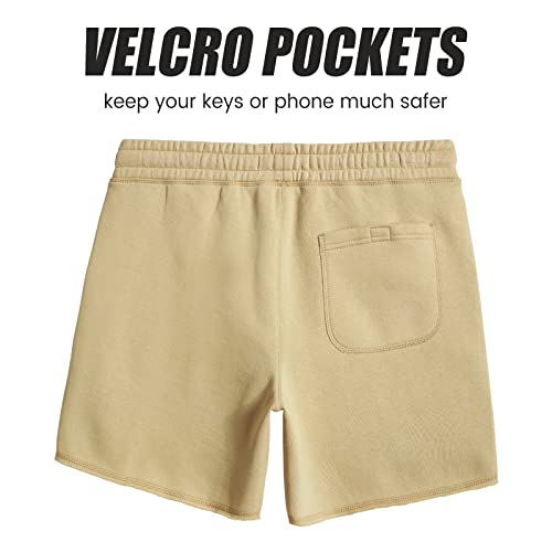 Caloleyng Mens Cotton 5 Inch Short Casual Lounge Fleece Zip Pockets Pajama Running Jogger Athletic Workout Gym Sweat Shorts Khaki #TOP1