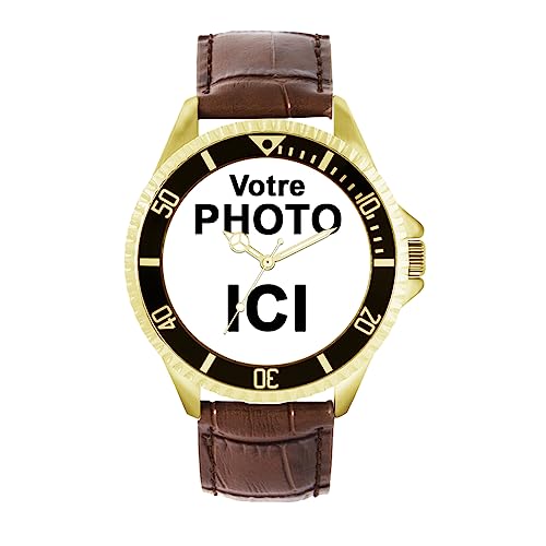 Toff London Cadeaux Photo gravables personnalisés pour Hommes et garçons, Montre à Mouvement analogique à Quartz avec Bracelet en Cuir, Montre...