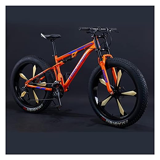 26 Pulgadas Bicicleta BTT Neumático Gordo para Adulto Hombre Mujer, Doble Suspensión Bicicleta Montaña, Profesional Niña Niño Marco de Acero Carbono MTB,Orange 5 Spoke,21 Speed