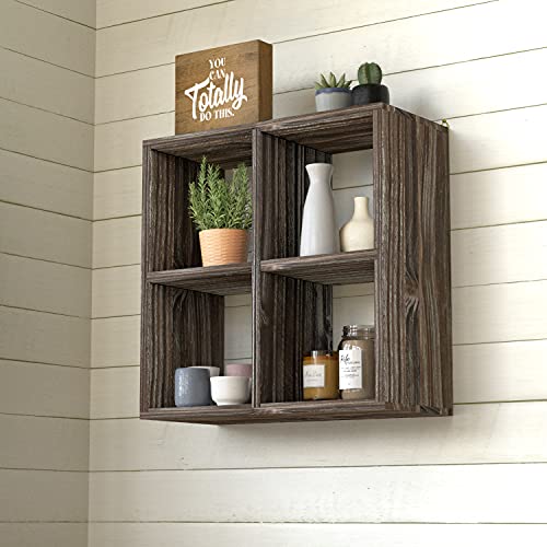 J Jackcube Design Rustic Wood Farmhouse Bathroom Shelve Organizer Rack With 4 Cube Shelf Storage Compartments With 2 White Basket For Toiletries, Plants, Candles, Diffuser - Mk 597A #TOP1