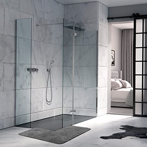 Seavish Shaggy Bathroom Rug, L-Shaped Dark Grey Bath Mat, Non Slip Corner Shower Mat, Water Absorbent Soft Bath Rug, Fluffy Washable Rug Carpet For Square Shower, Tub, Bath Room #TOP7