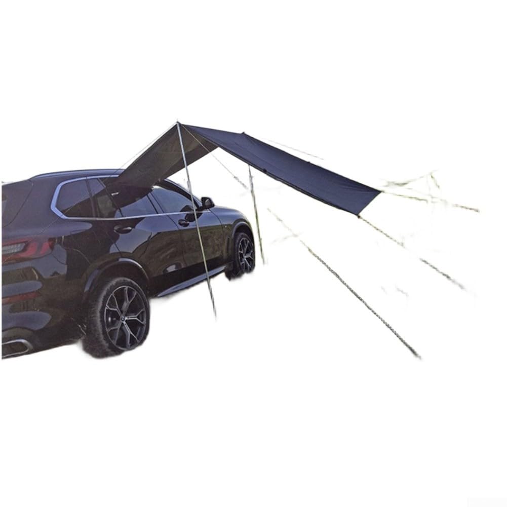 Tenda impermeabile per portellone posteriore di SUV, tenda da campeggio per auto, 440 x 200 cm, in tessuto Oxford, con pali per viaggi su strada (nero, 440 x 200 cm)