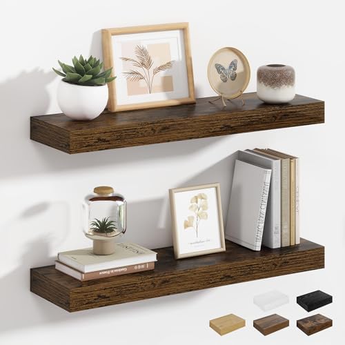Heimlove Rustic Brown Floating Shelves 24 inch，24 in x 6.5 in Dee...