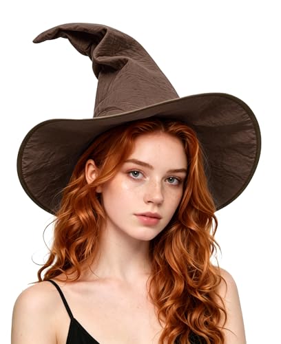 JEGERMIG Adult Witch Hat Foldable Suede Halloween Costume Hat with Adjustable Wire Brim & Drawstring 8 Colors for Cosplay Party