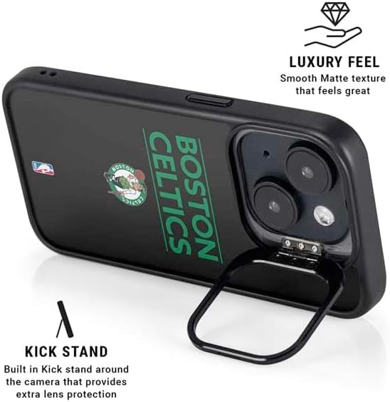 Skinit Kickstand Phone Case Compatible with iPhone 14 - Officially Licensed NBA Boston Celtics Standard - Black Design