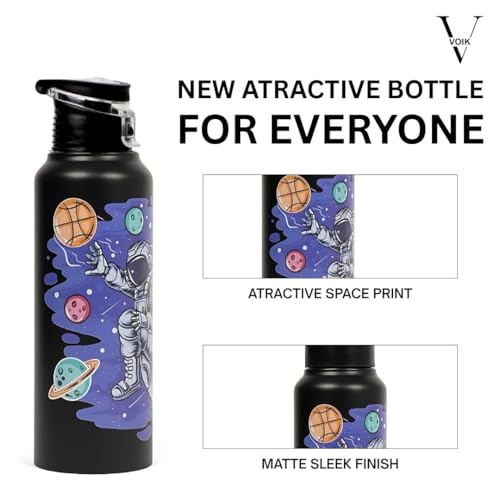 Image of VOIK Stainless Steel Printed Water Bottles for Kids, Office, Sports & Travel, UV Astronaut Print (750 ML) (Astronaud Flipper 1000ml)