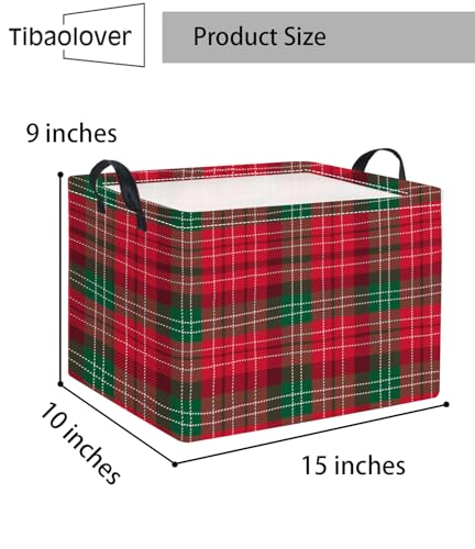 Image of Rectangular Christmas Basket Cute Baby Storage Bin Organizer Box Christmas Room Decor for Christmas Parties(Checkered)