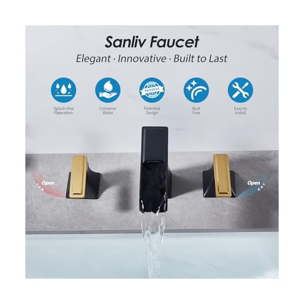   Widespread-Bathroom-Faucet-3-Hole-Black-and-Gold-Waterfall-Bathroom-Sink-Faucet-4-16-Inch-Two-Handle-Bathroom-Vanity-Faucets-with-Pop-Up-Drain-and-Supply-Lines