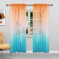 BOYOUTH Tende In Voile Trasparente 2 Pannelli – Arancione E Blu, 90x200 Cm, Per Camera Da Letto E Soggiorno - 2