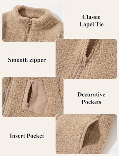 Girls Boys Sherpa Fleece Jacket Stand Collar Windproof Coats Heavyweight Warm Outwear Soft Winter Coat 6-15 Years4