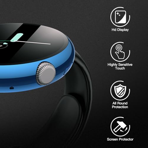 Image of Misxi 2 Pack Hard PC Case with Screen Protector for Google Pixel Watch 2 (2023) / Pixel Watch 41mm, High Sensitivity Lightweight Anti-Fall Cover, 1 Blue + 1 Black