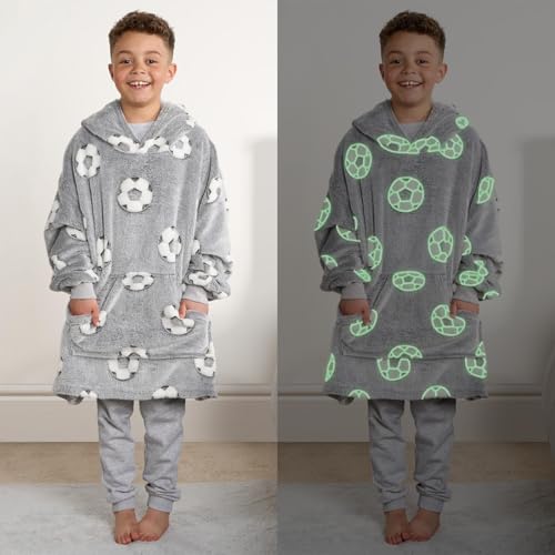 OHS Blanket Hoodie Kids Teenagers Boys Hooded Blanket Football Glow in the Dark Sherpa Fleece Wearable Blankets Oversized Hoodie Kids Big Jumper Football Gifts for Boys, Grey - One Size - Image 4